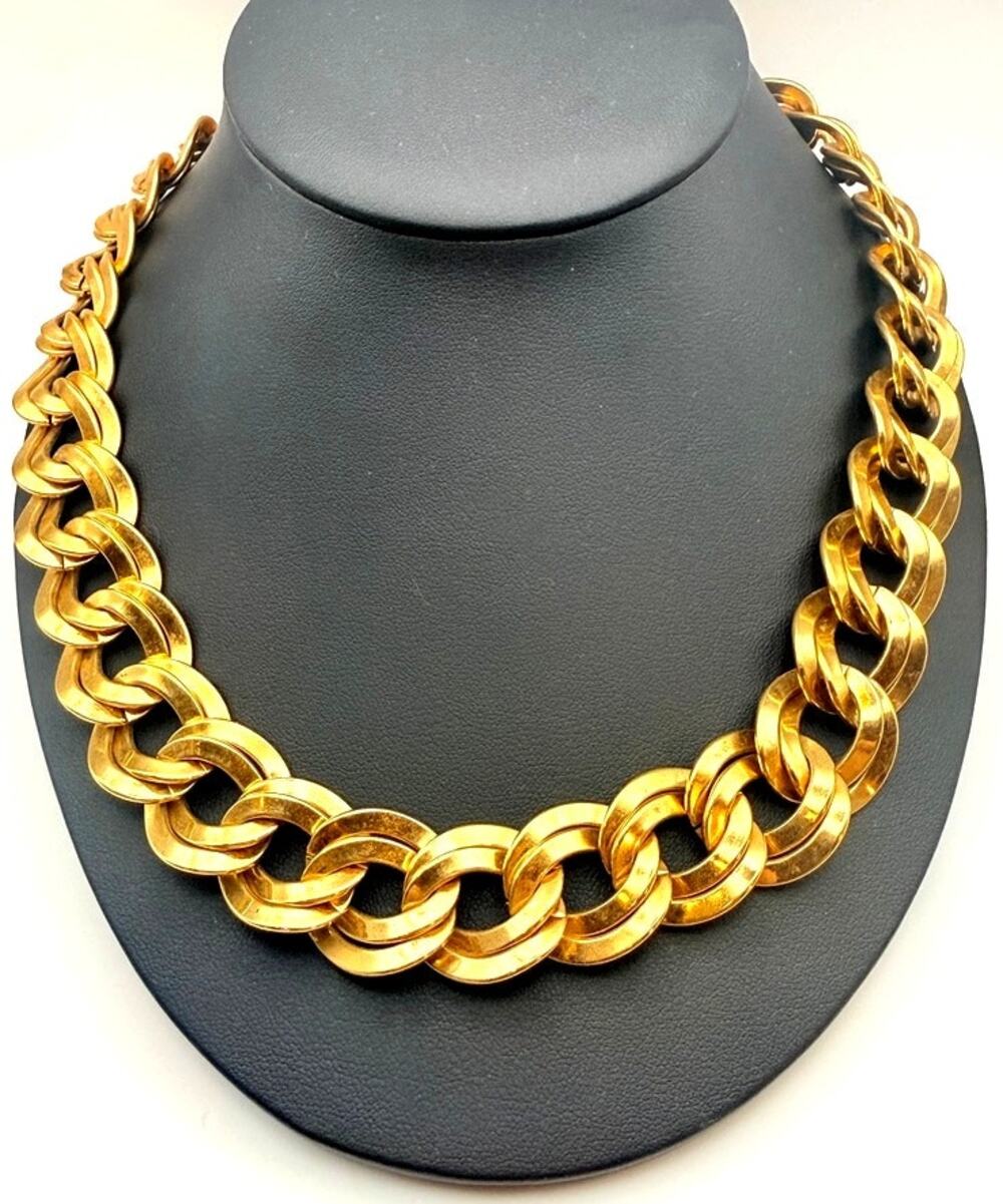 Vintage Signed Monet Chunky Gold Tone Double Curb Link Statement Necklace 19"